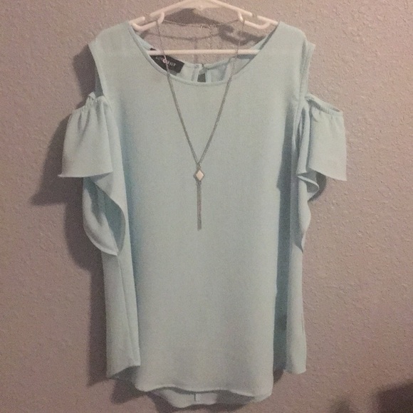 Tops - Light Blue Cold Shoulder Top